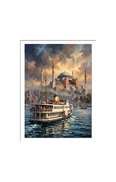 İstanbul Boğazı Vapur Ve Camii Dekoratif Kanvas - Mdf Ahşap Tablo