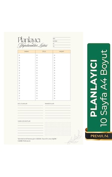 10 Adet Planlayıcı A4 Boyutundadır