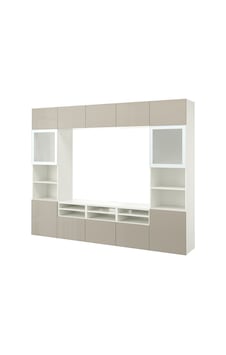 Tv Ünitesi, Beyaz-parlak Cila-bej, 300x42x231 Cm, Selsvıken/glassvık, Fren Raylı Tv Ünitesi, Beyaz-parlak Cila-bej, 300x42x231 Cm, Selsvıken/glassvık, Fren Raylı