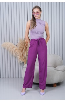 Polologin Butik Mor Beli Bağlamalı Bol Paça Pantolon Mor Polologin Butik Mor Beli Bağlamalı Bol Paça Pantolon Mor