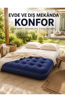 Konforlu Çift Kişilik Şişme Yatak Flokeli Yüzey Dayanıklı Gövde 27cm Konforlu Çift Kişilik Şişme Yatak Flokeli Yüzey Dayanıklı Gövde 27cm