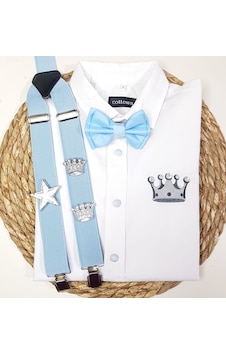 Cool Party Shop Erkek Çocuk Askılı Papyon Gömlek Bebek Mavisi