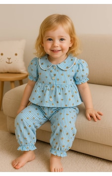 Fidekids Kız Çocuk Alt Üst Takım %100pamuklu Rahat Kumaş Takım mavi