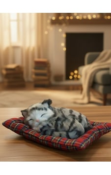 Peluş Yavru Kedi Oyuncak Minder Üstünde Uyuyan Kedi Orta Boy