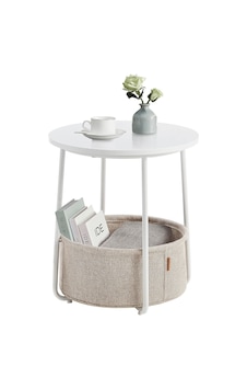 Yuvarlak Sehpa, Küçük Masa, Sehpa Küçük, Kumaş Sepetli Oturma Odası Masası, Oturma Odası, Yatak Odası İçin Depolama Alanı, Modern Komodin, Beyaz-bej Let223w10 Çok Renkli