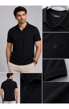 Wiox Polo V Yaka Jakar Tişört Siyah Wiox Polo V Yaka Jakar Tişört Siyah