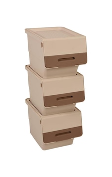 Mt07 Organızer Tekerlekli Eşya Ve Erzak Kutusu 3katlı 3x12 Lt Kahve+krem Kahve+krem