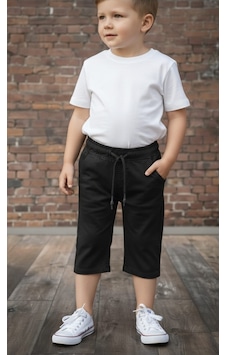 Black Steel Gabardin Pamuklu Kumaş Bel Lastikli Çocuk Kapri Siyah Black Steel Gabardin Pamuklu Kumaş Bel Lastikli Çocuk Kapri Siyah