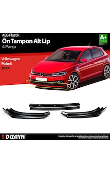 Volkswagen Polo Uyumlu 6 Abs Plastik Ön Tampon Alt Lip Siyah Ekli 4 Parça. 2017 Üzeri A+kalite Parça