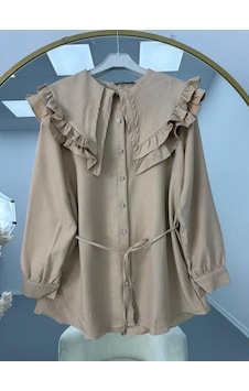 Lovie Moda Fırfır Yaka Bağcıklı Tunik Bej Lovie Moda Fırfır Yaka Bağcıklı Tunik Bej
