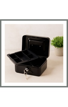 Mmb-trade Anahtarlı Metal Para Kutusu 15x12x8 Cm - 6 Bölmeli Taşıma Kulplu Mmbz