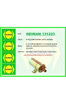 Neıman 131223 Ateşleme Bobini Murat 131 Doğan-şahin-kartal-serce-renault R12-toros-p204-p304-p504-p505-j9-lada 4262085-7702131223-5970.11-60700401 - Neıman 131223 Ateşleme Bobini Murat 131 Doğan-şahin-kartal-serce-renault R12-toros-p204-p304-p504-p505-j9-lada 4262085-7702131223-5970.11-60700401 -