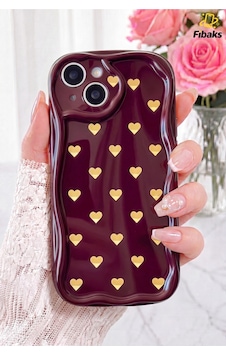 Fibaks iPhone 13/14 Uyumlu Kılıf Kamera Korumalı Dalga Kenarlı Minik Sarı Kalp Desenli Bordo Silikon Kapak Fibaks iPhone 13/14 Uyumlu Kılıf Kamera Korumalı Dalga Kenarlı Minik Sarı Kalp Desenli Bordo Silikon Kapak