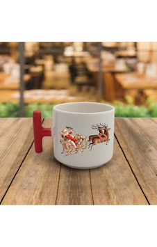 Yılbaşı Noel Temalı El Yapımı T Kupa Beyaz