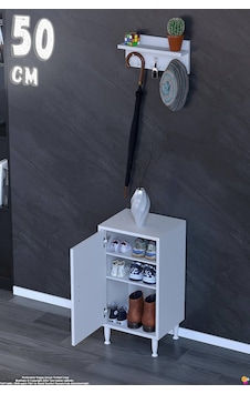 Aura Portmanto Vestiyer Ayakkabılık 2 Raf 3 Bölme 3 Kancalı Askılı Dar Alan Çok Amaçlı Dolap 50 Cm Aura Portmanto Vestiyer Ayakkabılık 2 Raf 3 Bölme 3 Kancalı Askılı Dar Alan Çok Amaçlı Dolap 50 Cm