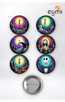 The Nightmare Before Christmas Jack & Sally Çanta Süsü Rozet İğneli Buton Rozet Seti 58 Mm 6'lı Çok Renkli The Nightmare Before Christmas Jack & Sally Çanta Süsü Rozet İğneli Buton Rozet Seti 58 Mm 6'lı Çok Renkli