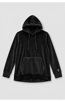 Markapia Kadın Kapüşonlu Cepli Kol Detaylı Kadife Dokulu Sweatshirt SiYAH