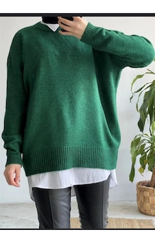 Kozia Outdoors Bisiklet Yaka Oversize Triko Kazak Yeşil