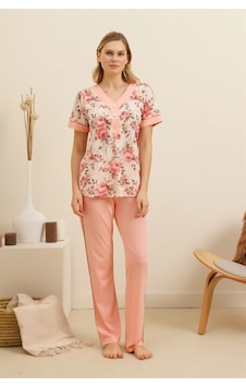 Cossy By Aqua Kadın Bej Desenli Pijama Takım 21aqu0021693 Renkli