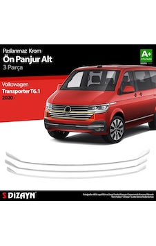 S-Dizayn  Volkswagen Transporter T6.1 Krom Ön Panjur Alt Çıtası 3 Prç. 2020