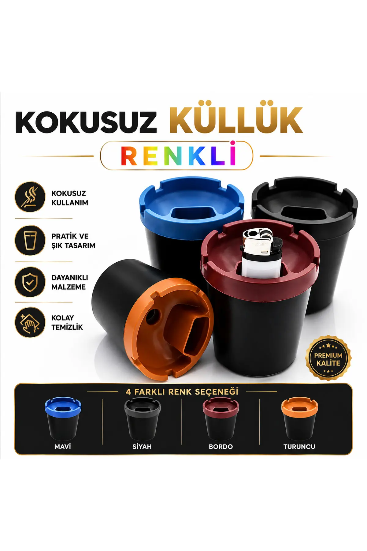 Araç İçi Çakmaklıklı Küllük Renkli