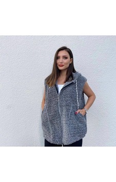 Femina Trendy Kadın Kapüşon Ve Fermuar Detay Welsoft Kolsuz Yelek Gri