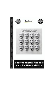 V For Vendetta Maskesi - 12'li Paket - Plastik Ögesi Hatıra Eşyası V For Vendetta Maskesi - 12'li Paket - Plastik Ögesi Hatıra Eşyası