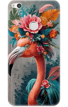Huawei P9 Lite 2017 Uyumlu Çiçekli Flamingo Desenli Silikon Kılıf Huawei P9 Lite 2017 Uyumlu Çiçekli Flamingo Desenli Silikon Kılıf