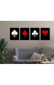 Bk Home İskambil Tasarımlı 4'lü Kanvas Tablo 50x70cm-4 Bk Home İskambil Tasarımlı 4'lü Kanvas Tablo 50x70cm-4