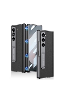 Samsung Uyumlu Galaxy Z Fold 6 Kılıf Deri Standlı Zore Kıpta Premium Kılıf