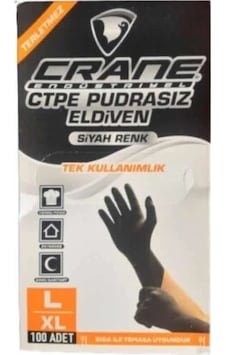 Crane Pudrasız Tek Kullanımlık Siyah Eldiven Large 100'lü