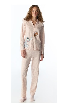 Penti Açık Pembe Tom&jerry Uzun Kollu Gömlek Pantolon Pijama Takımı Soft Pınk