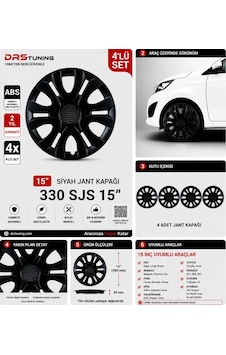 Alfa Romeo Uyumlu 15 Inc Kırılmaz Parlak Siyah Jant Kapağı 1 Takım 4 Adet No:330