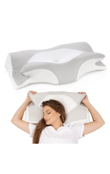Medpride Ortopedik Boyun Yastığı, Memory Foam, Kelebek Şekli, 67x40x14 Cm, Visco Dolgu, Tüm Yatış Pozisyonları İçin Beyaz