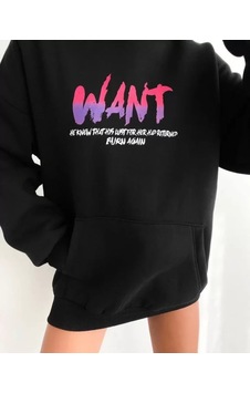 Zenna Tarz Baskılı Üç İplik Kapüşonlu Oversize Sweatshirt - Siyah Zenna Tarz Baskılı Üç İplik Kapüşonlu Oversize Sweatshirt - Siyah