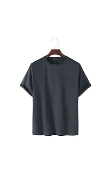 Ghassy Co. Unisex Normal Kesim Pamuklu Yumuşak Dokulu Bisiklet Yaka Basic Tişört Füme