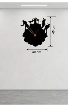 Rock Band Ve Müzik Temalı Ahşap Duvar Saati - 40x40 Cm Lazer Kesim Çok Renkli Rock Band Ve Müzik Temalı Ahşap Duvar Saati - 40x40 Cm Lazer Kesim Çok Renkli