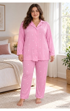 Seboteks Milan Kumaş Önden Düğmeli Uzun Kollu Büyük Beden Kadın Pijama Takımı 3499 Pembe Seboteks Milan Kumaş Önden Düğmeli Uzun Kollu Büyük Beden Kadın Pijama Takımı 3499 Pembe