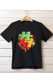 Aselinda Puzzle Baskılı Bisiklet Yaka T-shirt Siyah Aselinda Puzzle Baskılı Bisiklet Yaka T-shirt Siyah