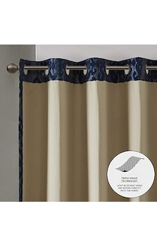 Sun Smart Mirage%100 Toplam Karartma Penceresi, Örme Jakarlı Damasko Oda Karartma Perdeleri Gromet Üstlü Panel, 50x84, Lacivert 50 x 22