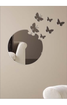 M3 Decorium Yuvarlak Kopan Kelebekli Ayna Gümüş