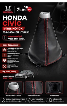 Vites Körüğü Burçlu Kırmızı Dikiş Spor Dikiş Honda Civic Fd6 2006-2011 Uyumlu 77298snad01za Siyah - Kırmızı