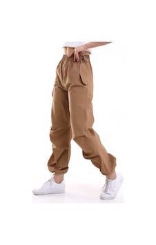 Dechival Kadın Siyah Paraşüt Pantolon Camel