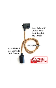 Dekoratif Ray Soketli 1Cm Halat Sarkıt E27 Duylu Dekoratif Ray Soketli 1Cm Halat Sarkıt E27 Duylu