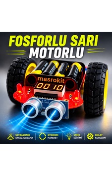 Masrokit U2l-7717 Ultrasonik Sensörlü Engelden Kaçan Robot Eğitim Kiti Fosforlu Sarı Motorlu Masrokit U2l-7717 Ultrasonik Sensörlü Engelden Kaçan Robot Eğitim Kiti Fosforlu Sarı Motorlu