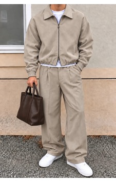 Erkek Oversize Çift Fermuarlı Ceket Ve Baggy Pantolon Alt Üst Takım Bej Bej Erkek Oversize Çift Fermuarlı Ceket Ve Baggy Pantolon Alt Üst Takım Bej Bej