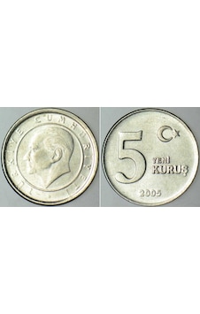 Türkiye Cumhuriyeti 5 Yeni Kuruş 2005. Çil - Kondisyon. Türkiye Cumhuriyeti 5 Yeni Kuruş 2005. Çil - Kondisyon.