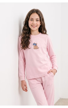 Zuzunga Kız Çocuk Bej Rengi Süprem %100 Pamuk Kedi Baskılı Pijama Takımı Toz Pembe Zuzunga Kız Çocuk Bej Rengi Süprem %100 Pamuk Kedi Baskılı Pijama Takımı Toz Pembe