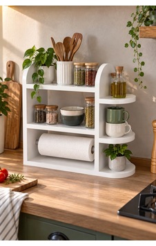 Sulorahome Beyaz Baharatlık Ve Kağıt Havlu Askılı Mutfak Düzenleyici Raf Sulorahome Beyaz Baharatlık Ve Kağıt Havlu Askılı Mutfak Düzenleyici Raf
