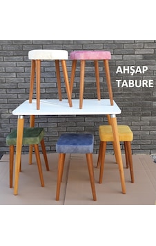 Depolife Ahşap Ayaklı Tabure Mutfak Yemek Masa Taburesi Kumaş Döş